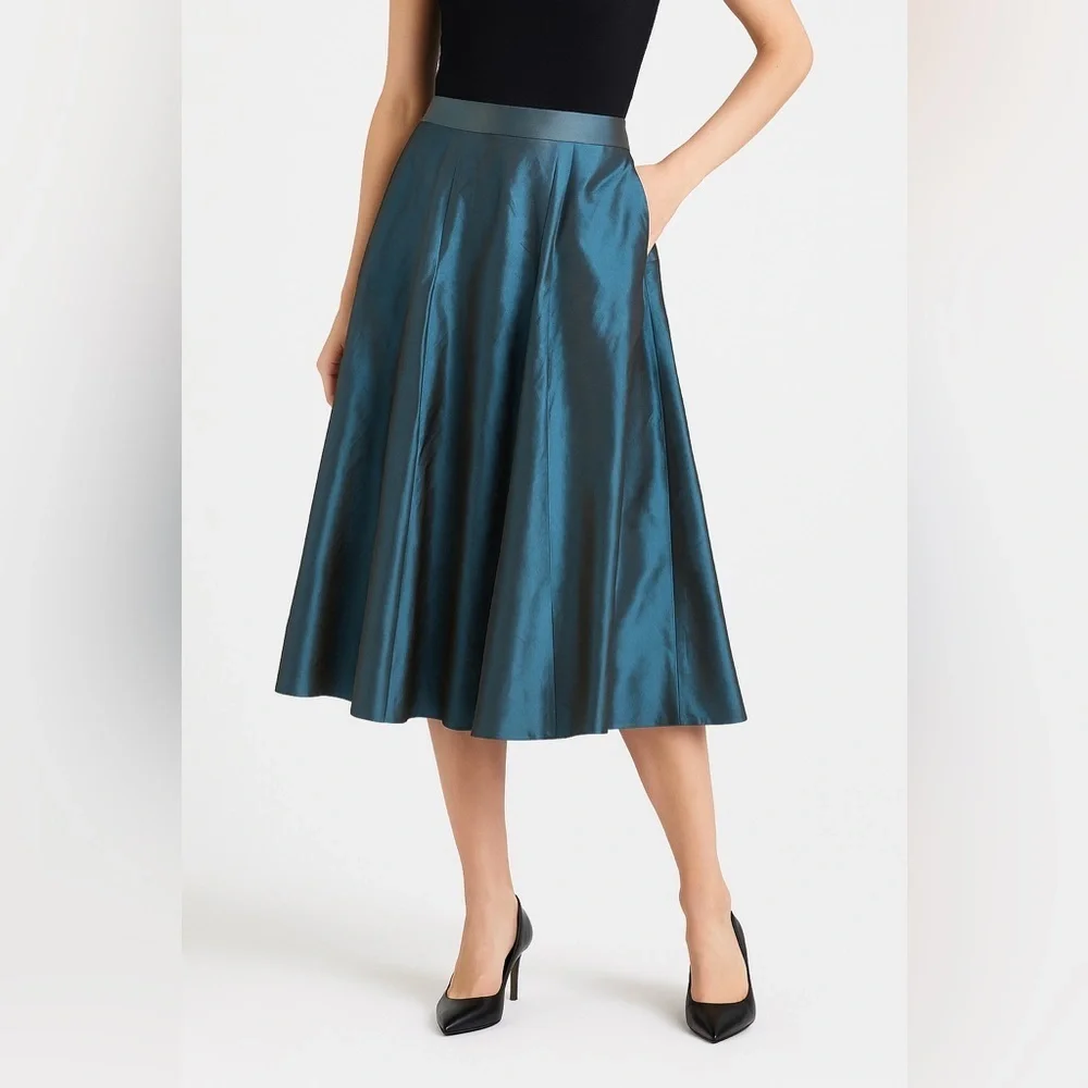 DKNY 100% Silk Pleated Midi Skirt in Opal Blue Gray – Size 10 NWT ($345 Retail) - Picture 1 of 16